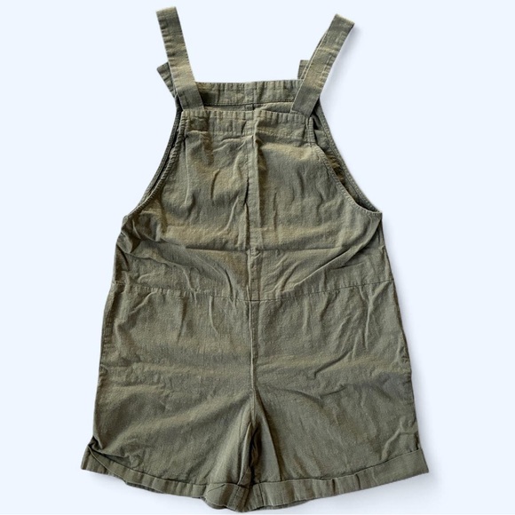 Linen olive green earthy hippie shorts romper overalls size medium - Picture 1 of 8